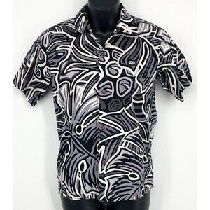 Rix Hawaii Boy XL Button Up Short Sleeve Shirt Black White Tropical Tribal Aloha